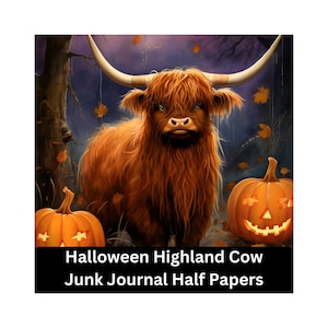 Halloween Highland Cow Junk Journal Paper Cute Highland Cow Paper Halloween Cow Paper A5 Collage Paper Farm Highland Cow Paper Cow Collage