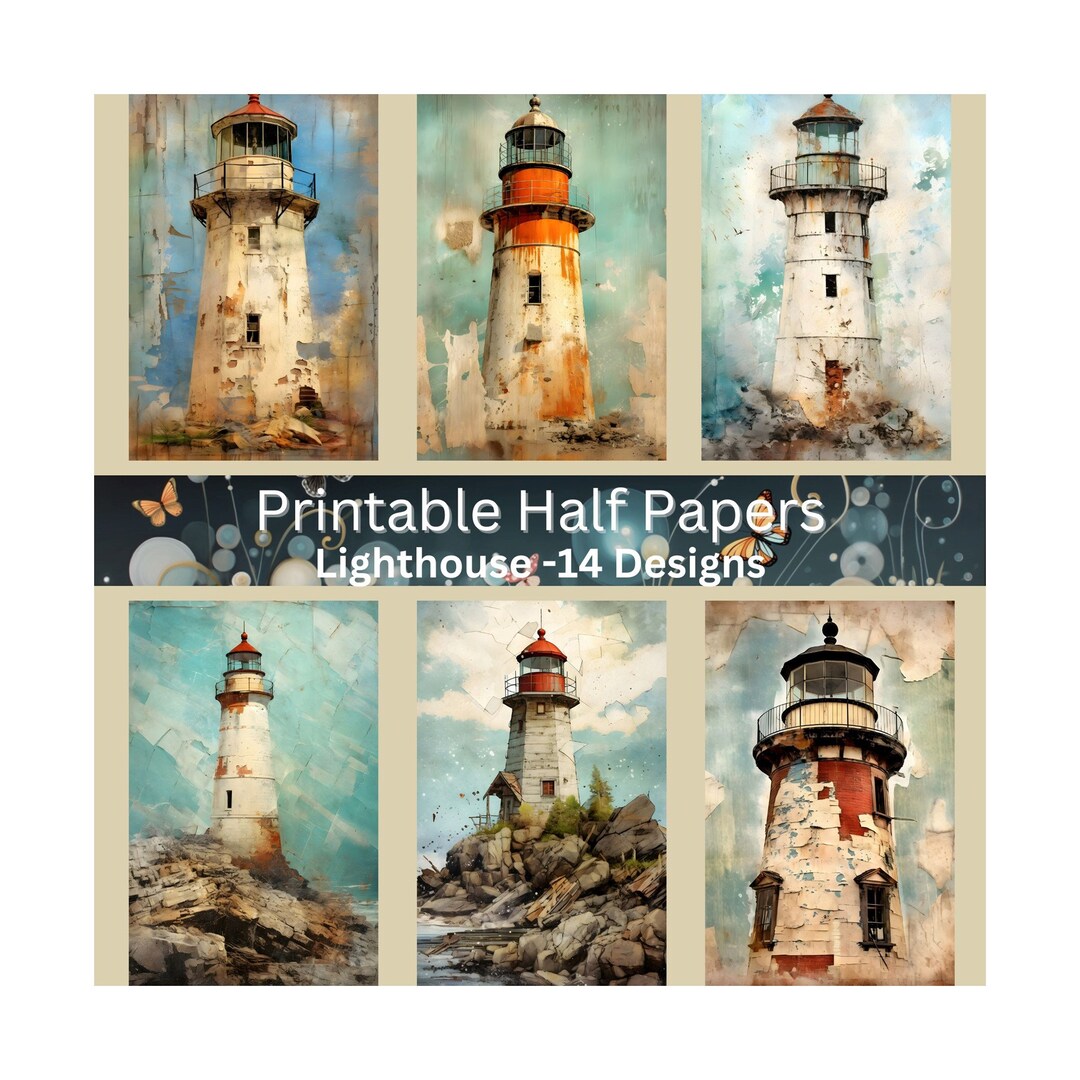 Lighthouse Junk Journal Half Papers Digital Half Papers A5 Collage ...