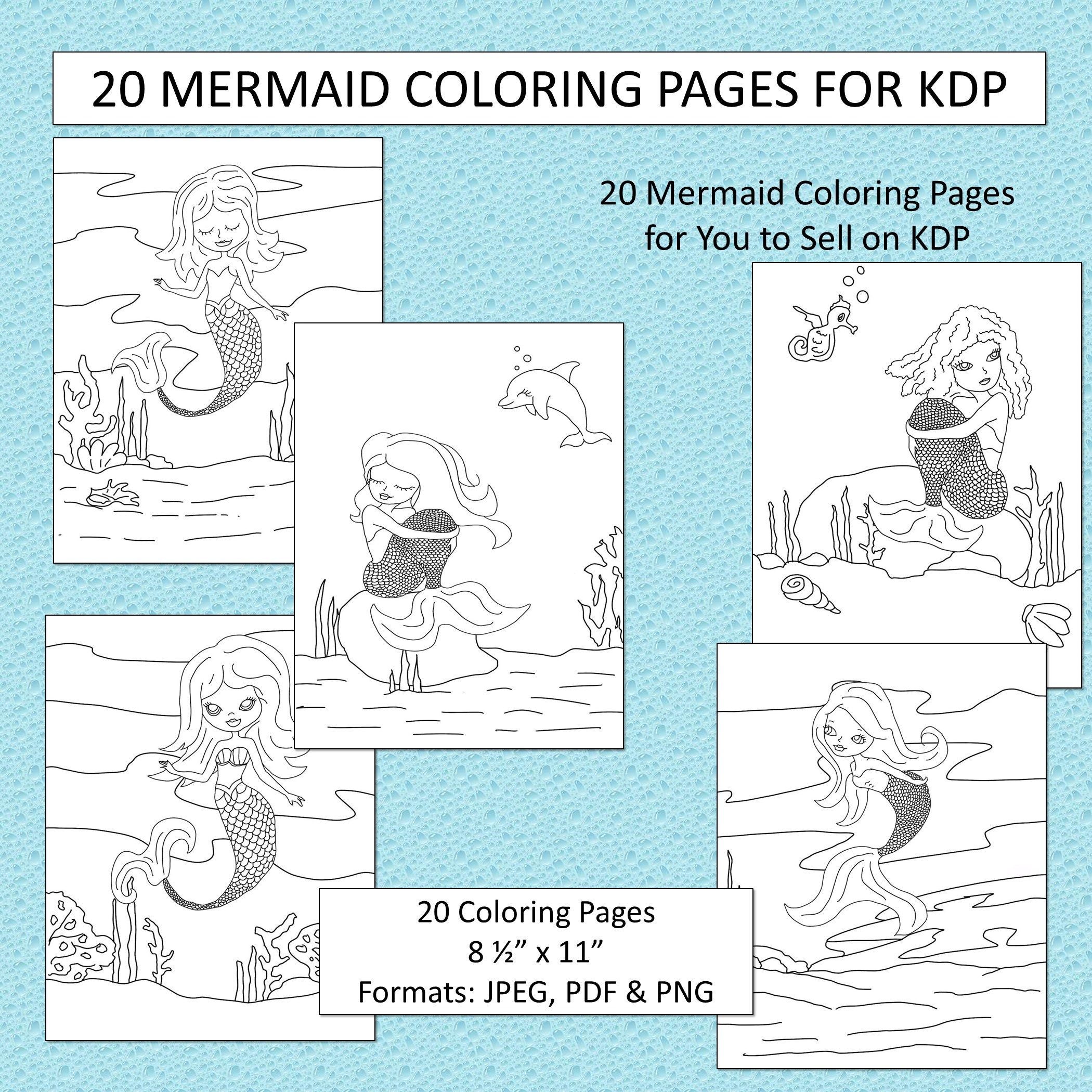 Download 20 Mermaid Theme Coloring Pages For Kdp Commercial Use Mermaid Coloring Pages