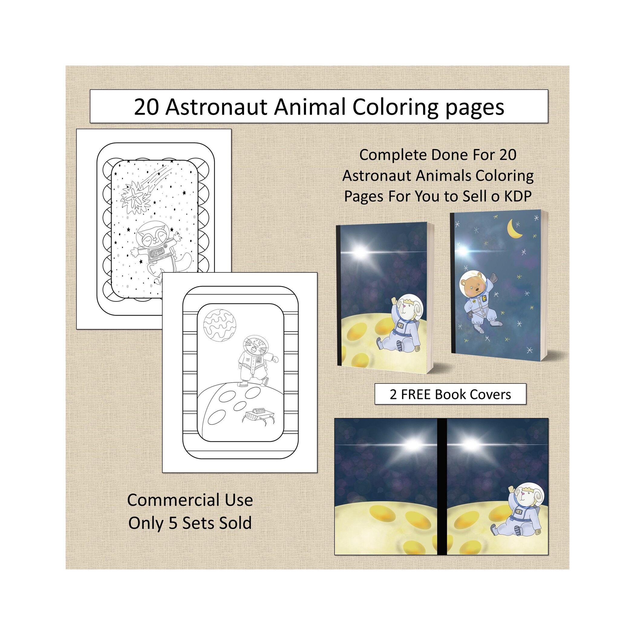 Download 20 Astronaut Animals Coloring Pages For KDP Commercial Use ...