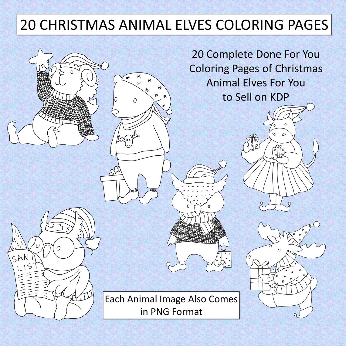 Download 20 Christmas Animal Elves Coloring Pages For KDP ...