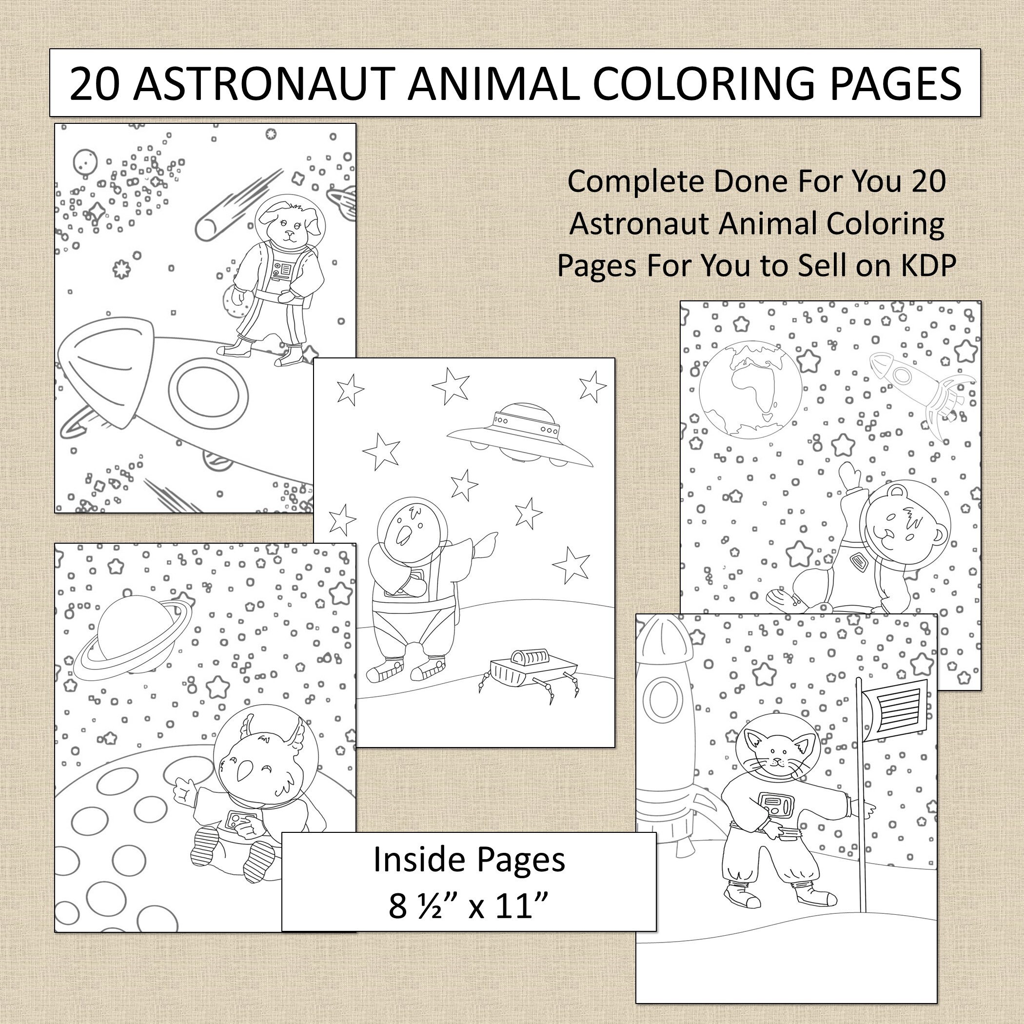 Download 20 Astronaut Animals Coloring Pages For KDP Commercial Use Cute Astronaut Animals Coloring Pages ...
