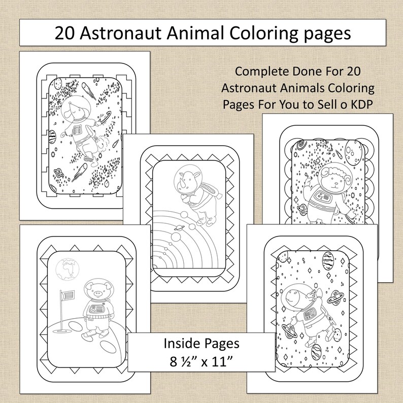 Download 20 Astronaut Animals Coloring Pages For KDP Commercial Use ...