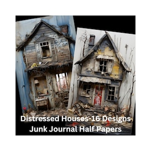 Distressed Houses Junk Journal Half Papers Rustic House Scrapbook Paper A5 Collage Paper Printable Half Paper Design Digital Journal Half