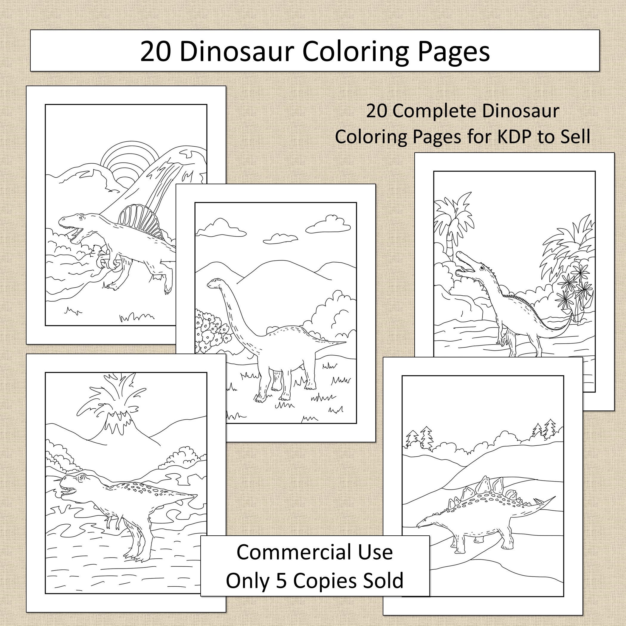 Download 20 Dinosaur Coloring Pages For KDP Commercial Use Dino ...