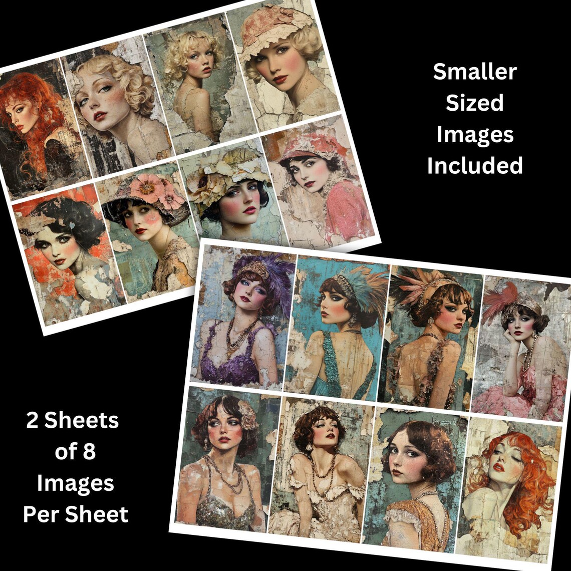 1920's Flapper Ladies Junk Journal Half Papers Textured Background ...