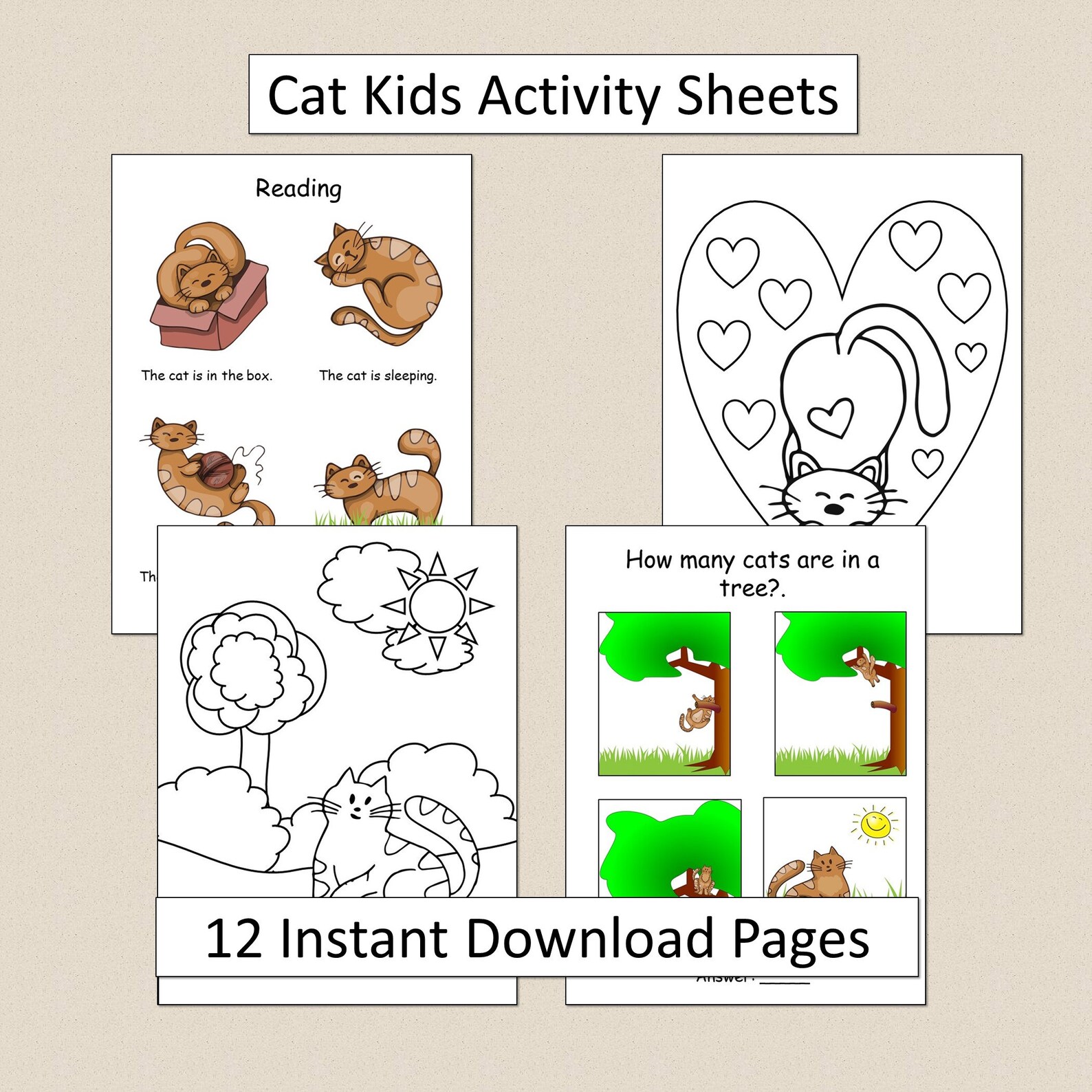 Cat Kids Activity Pages Printable Activity Pages Kids Coloring - Etsy