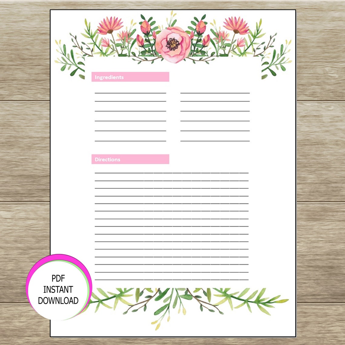 Recipe Sheet & Notes Printable Recipe Pages PDF Instant - Etsy Canada