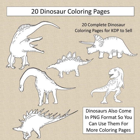 Download 20 Dinosaur Coloring Pages For Kdp Commercial Use Dino Etsy