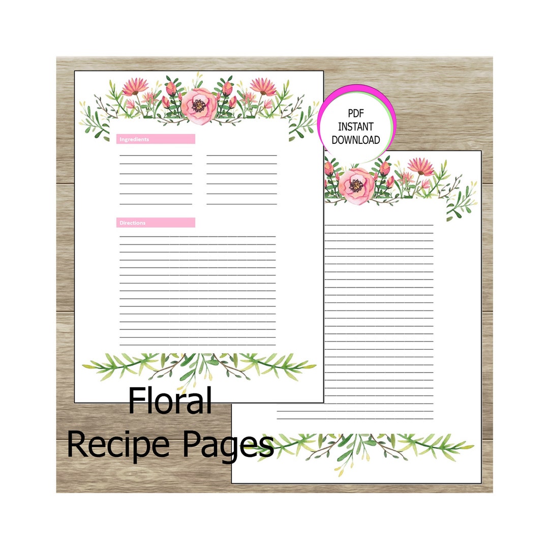 Recipe Sheet & Notes Printable Recipe Pages PDF Instant - Etsy Canada