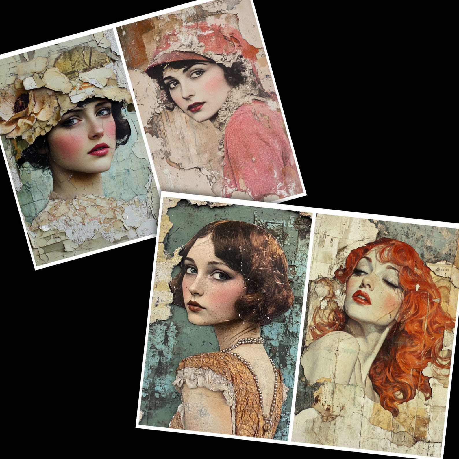 1920's Flapper Ladies Junk Journal Half Papers Textured Background ...