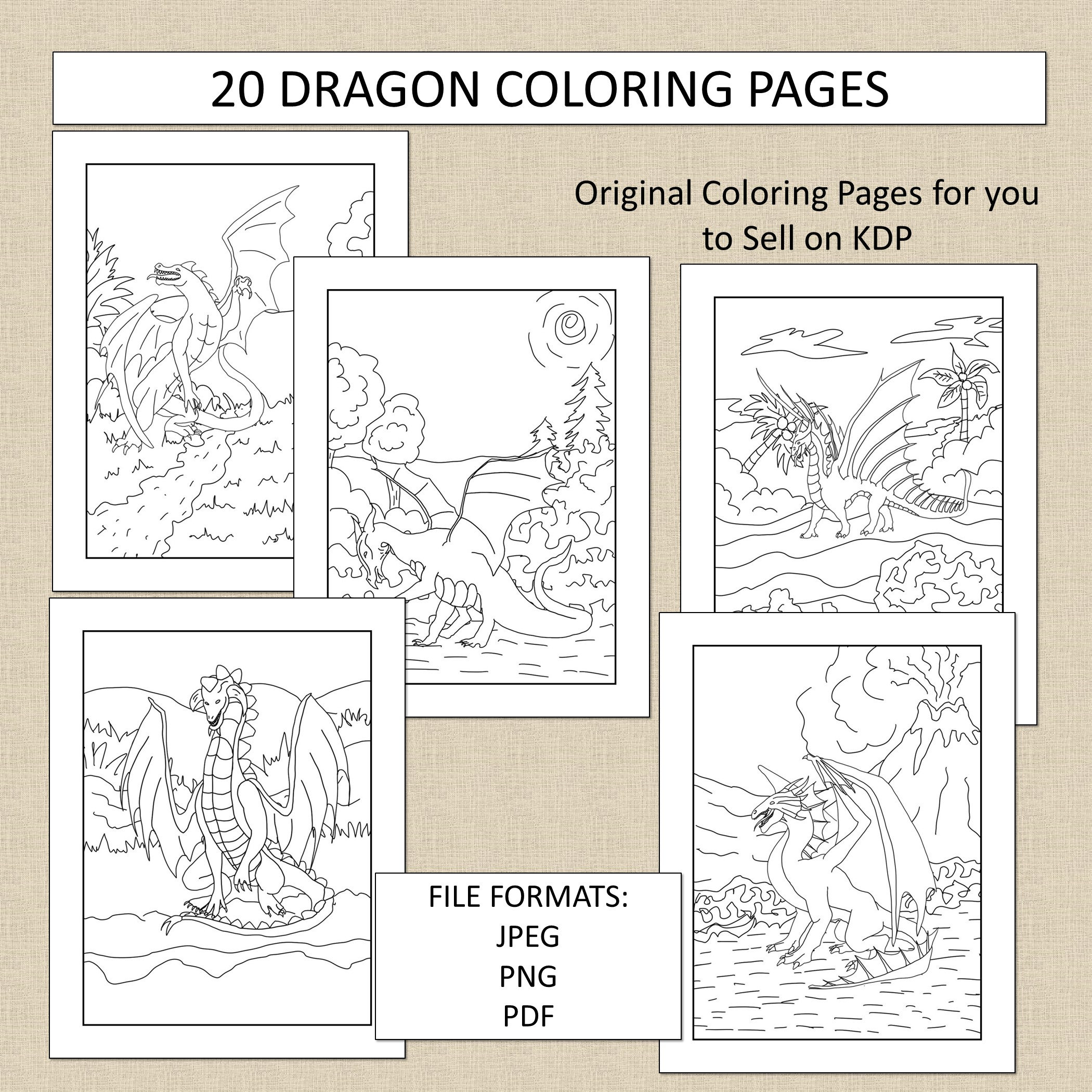 Download 20 Dragon Coloring Pages For KDP Commercial Use Fantasy Dragon Coloring Pages