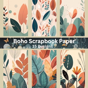 Boho Nature Scrapbook Paper Bohemian Design Scrapbook Paper Boho Collage Paper Kit Foliage Digital Paper Nature Inspired Scrapbook Paper