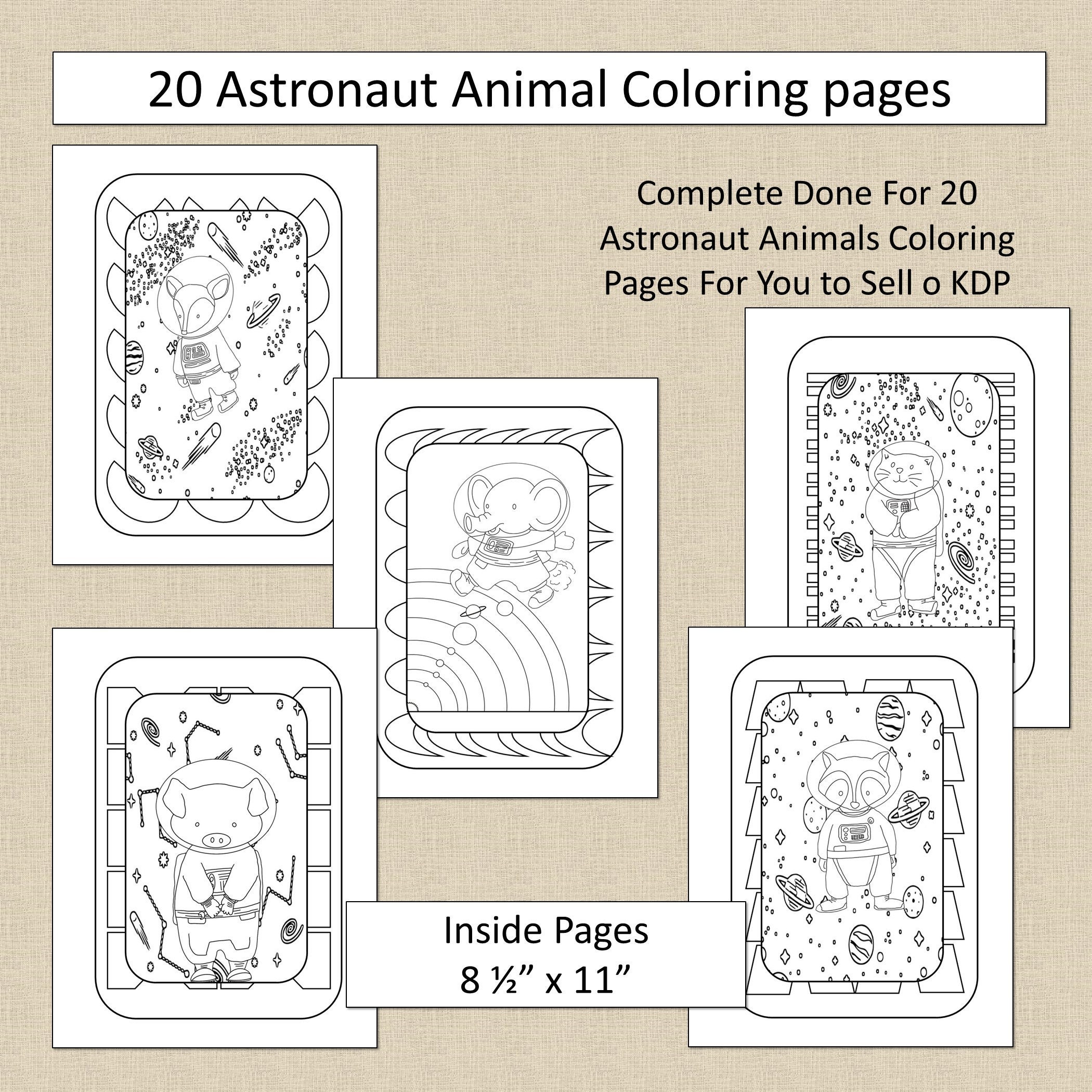 Download 20 Astronaut Animals Coloring Pages For KDP Commercial Use ...