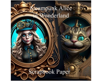 Steampunk Alice in Wonderland Scrapbooking Paper Scrapbook Paper Printable Paper For Junk Journal Printable Instant Download Commercial