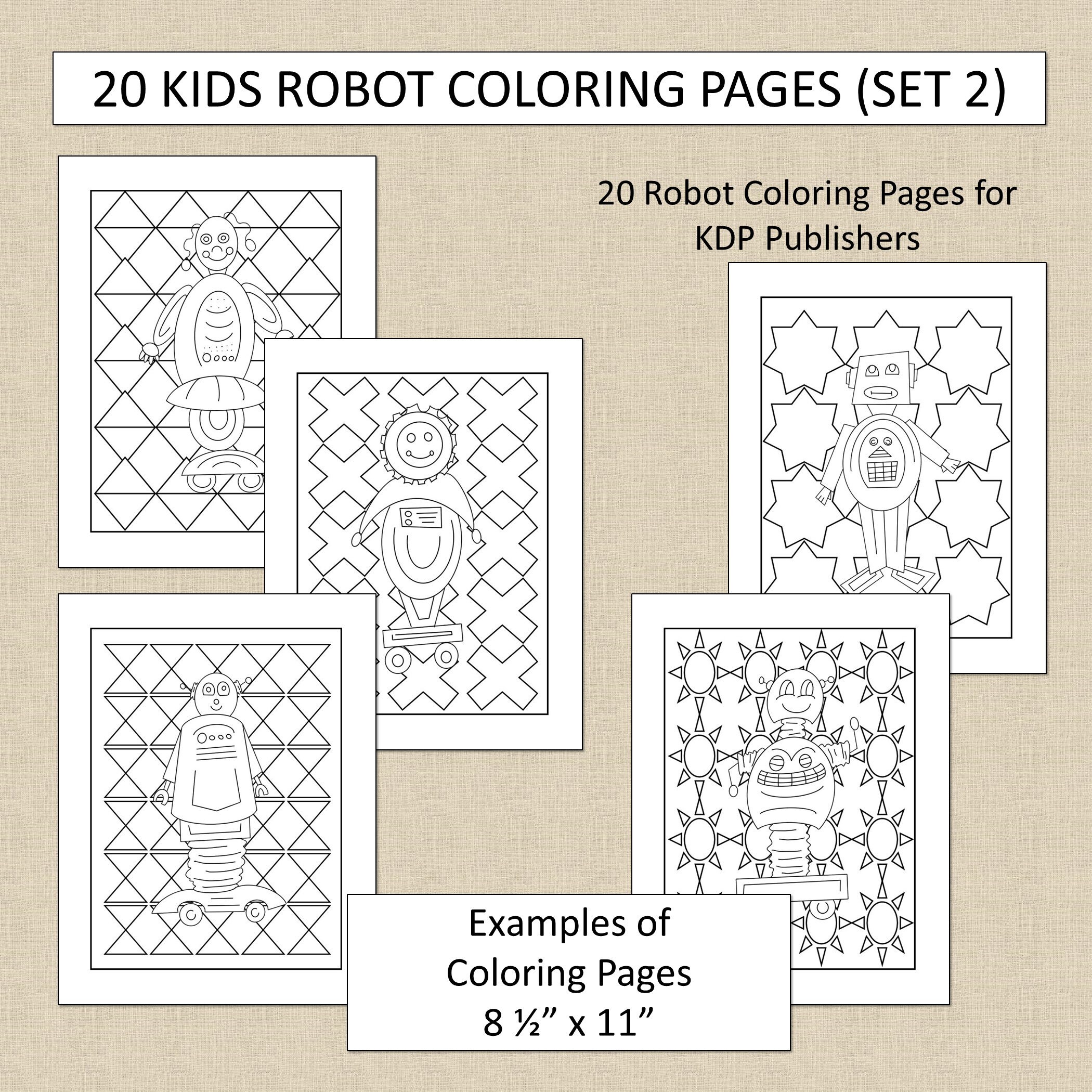 Download 20 Robot Theme Coloring Pages (Set 2) For KDP Commercial Use Robot Coloring Pages