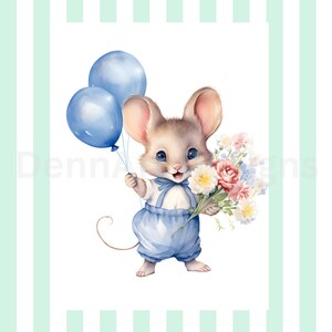 Mouse Clipart Digital Download Cute Mouse Images Cute Floral Mice Card Making Mixed Media Digital Paper Craft Watercolor Cute Mouse Clip Art