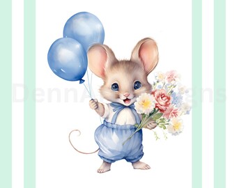 Mouse Clipart Digital Download Cute Mouse Images Cute Floral Mice Card Making Mixed Media Digital Paper Craft Watercolor Cute Mouse Clip Art