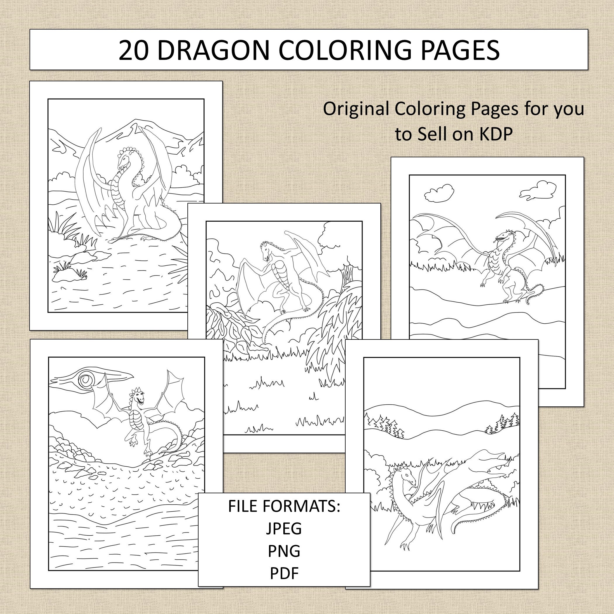 Download 20 Dragon Coloring Pages For KDP Commercial Use Fantasy Dragon Coloring Pages