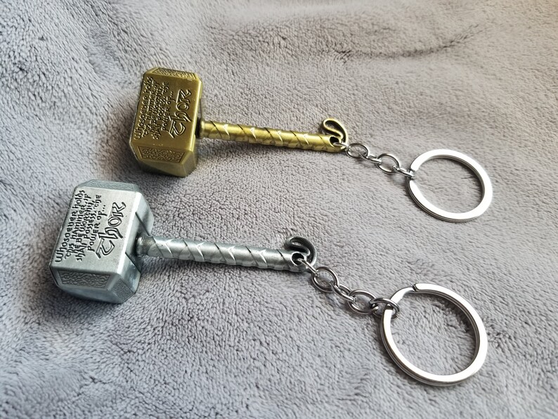 Keychain Gold & Silver Thor Hammer Replica Keyring Etsy