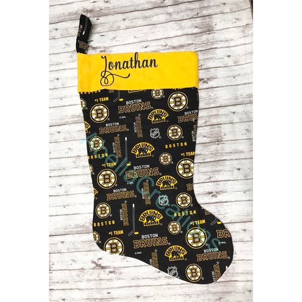 Large Personalized Christmas Stocking, Xmas Stocking, Hockey Christmas Stockings, Christmas Decor, Bruins Christmas Stocking, Xmas Gift