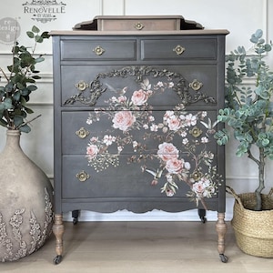 Rub on Furniture Transfers BLOSSOM TWEET || Redesign with Prima Transfers for Funiture || Pink Peach Floral Birds Branches Decals
