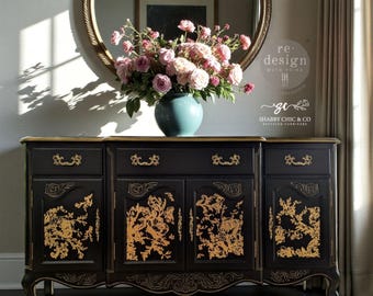 Furniture Transfers Eglantine Elegance | Redesign with Prima Rub On Transfers | Gold Foil Decals | Flowers and Vines | 18" x 24"