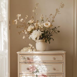 Rub on Transfers for Furniture CHATELLERAULT | Redesign with Prima Transfers | Large Pink Vintage Flowers with French Script Decals