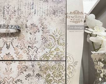 Decoupage Paper for Furniture Washed Damask | Redesign with Prima | Mulberry Paper | 19″ X 30"