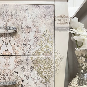 Washed Damask Decoupage Paper for Furniture | Redesign with Prima | Mulberry Paper  19″ X 30"