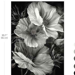 Extra Large Decoupage Paper for Furniture MOONLIGHT MATILIJA | Redesign with Prima Fiber Paper | Exclusive Paper Floral Black White