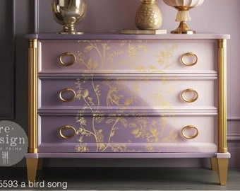 Furniture Transfers A Bird Song || KACHA & Redesign with Prima || Rub on Gold Furniture Decals