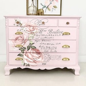 Rub on Transfers for Furniture CHATELLERAULT | Redesign with Prima Transfers | Large Pink Vintage Flowers