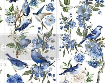 Furniture Transfers GARDEN WHISPERS || Redesign with Prima || Small Rub on Transfers for Furniture || 3 Sheets || Blue Birds Flowers