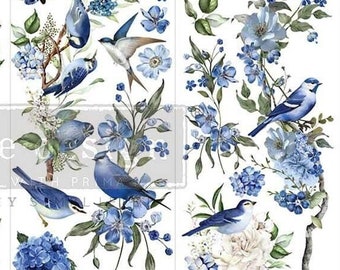 New! Rub on Transfers for Furniture GARDEN WHISPERS || Redesign with Prima Small Decor Transfer || 3 Sheets || Blue Birds Flowers