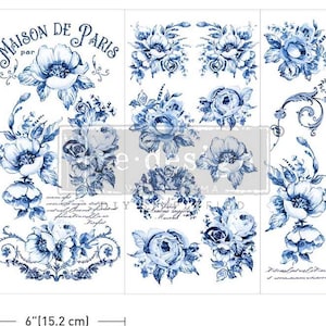 New! Rub on Transfers for Furniture SPRING SERENADE || Redesign with Prima Small Decor Transfer || 3 Sheets || Blue Flowers