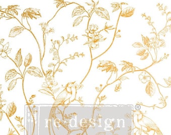 New! KACHA A Bird Song | Rub on Transfers for Furniture | ReDesign with Prima Transfers | Gold Foil Furniture Decals | 18 x 24"