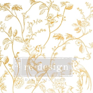 New! KACHA A Bird Song | Rub on Transfers for Furniture | ReDesign with Prima Transfers | Gold Foil Furniture Decals | 18 x 24&quot;