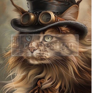 Decoupage Paper for Furniture STEAM MEOW || Redesign with Prima A1 Fiber Paper || Steampunk Cat Decoupage || Limited Edition