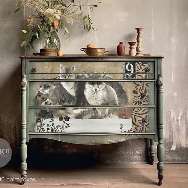 Calm Foxes Decoupage Paper for Furniture | Redesign with Prima | A1 Decoupage Tissue Paper | Limited Edition