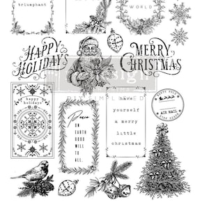 May include: Black and white Christmas themed rubber stamps with various holiday greetings, including "Happy Holidays", "Merry Christmas", "Joy to the World", and "Peace on Earth Good Will to All".