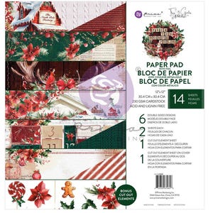 May include: A paper pad with 14 sheets of 12x12 inch cardstock featuring a winter holiday theme. The paper pad has a foil finish and includes cut-out elements. The paper pad is acid and lignin free.