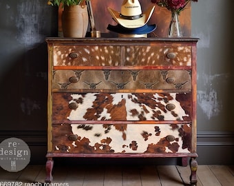 New! Large Decoupage Paper for Furniture RANCH ROAMERS | Redesign with Prima Decoupage Papers | Animal Print, Cowhide Print