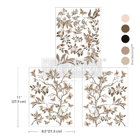 NEW! Rub on Transfers for Furniture QUIET CONTEMPLATION || Redesign with Prima Furniture Decals || Beige Branches Leaves Butterflies