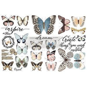 PAPILLON COLLECTION TRANSFER, Redesign with Prima, 6”x12” each, rub on transfers, furniture decal embellishment, Small Transfer,