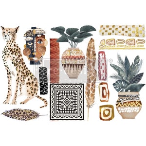 Rub on Transfers, TRIBAL ESSENCE, Small Furniture Transfers by Redesign with Prima Transfers, Cheetah, African Prints