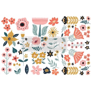 Redesign with Prima Rub on Transfers for Crafting DOODLE FLOWERS || Redesign with Prima Small Transfers || Floral Decals || 3 sheets