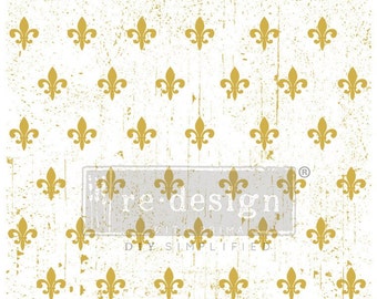 New! Rub on Transfer for Furniture FLEUR DE LIS | Redesign with Prima Transfers | Gold Foil Furniture Decal | 18 x 24 Inches