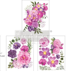 Purple Blossom · Rub on Furniture Transfers · Redesign with Prima · 3 Sheets (Distinct Designs) · Middy Transfers