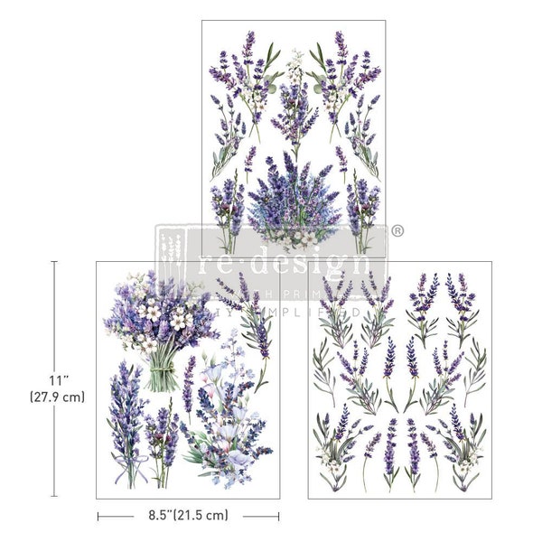 Lavender Bunch | Rub on Furniture Transfers | Redesign with Prima | 3 Sheets (Distinct Designs) | Middy Transfers